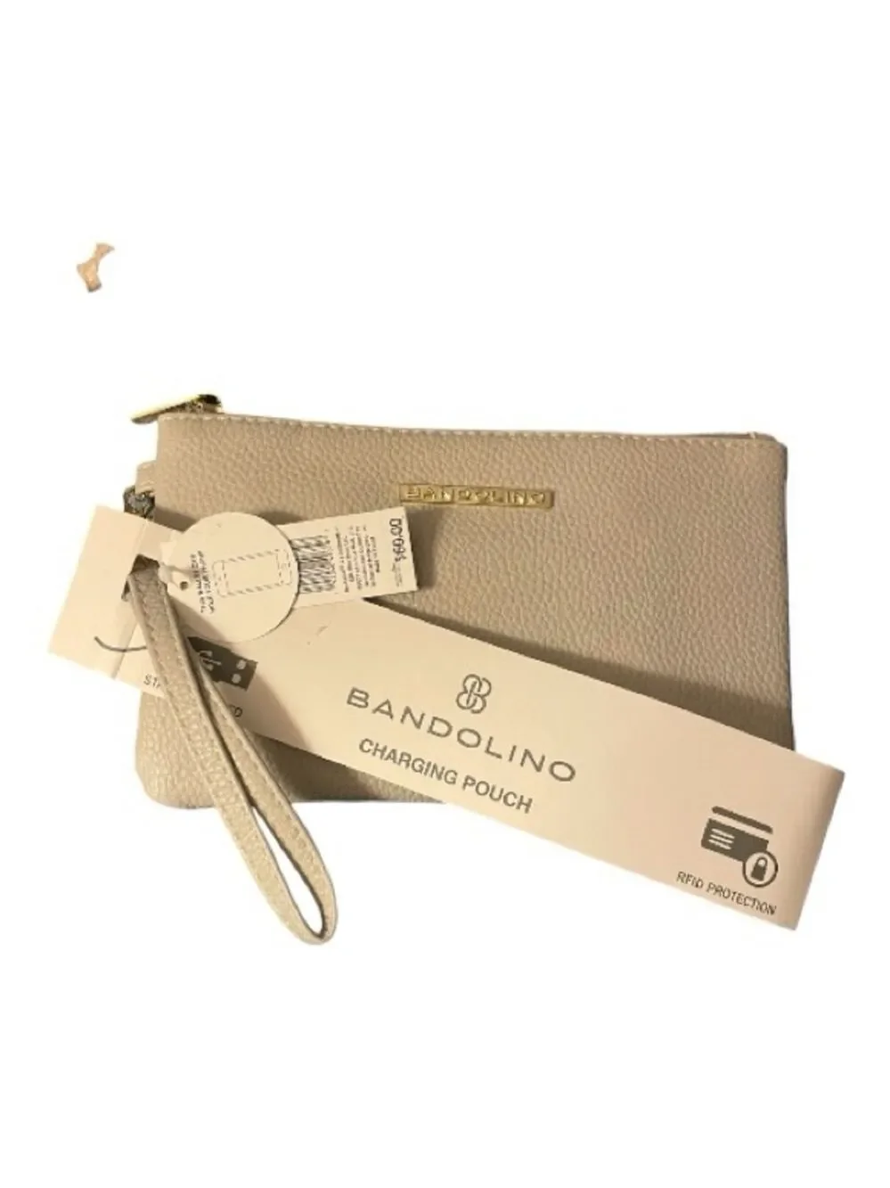 Bandolino Beige Wristlet Charging Pouch Clutch, USB Power Bank for Phone, NWT